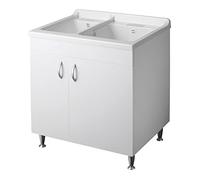 Negrari Eco Bianco Lavatoio 75x60 L75 P60 H85 CM Lavapanni Interno Lavanderia Base Mobile Nobilitato Idrofugo Legno 2 Vasche Lavandino Plastica Asse Piedini Ante Battenti Economico Qualità Medio Alta