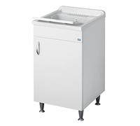 Negrari Eco Bianco Lavatoio Misura 45x60 L45 P60 H85 CM Lavapanni Interno Bagno Base Legno Vasca Lavabo Plastica Asse PP Sifone Piedini Regolabili Ante Sportelli Battenti Economico Qualità Medio Alta