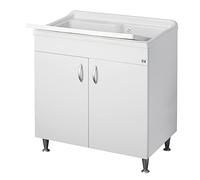Negrari Eco Bianco Lavatoio Misura 80x50 L80 P50 H85 CM Interno Bagno Lavanderia Base Nobilitato Idrofugo Legno Vasca Grande Intera Plastica Asse Piedini Ante Battenti Economico Qualità Medio Alta