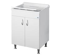 Negrari Eco Lavatoio Bianco Misura 60x45 L60 P45 H85CM Lavapanni Interno Bagno Lavanderia Base Mobile Nobilitato Idrofugo Legno Lavabo Plastica Asse Piedini Ante Battenti Economico Qualità Medio Alta