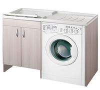 Negrari Eco Lavatoio Coprilavatrice Montato Vasca Lavatrice Colore Olmo Anta Battente Mobile Legno Nobilitato Idrofugo Vasca Asse Plastica Interno Bagno Lavanderia