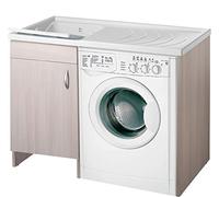 Negrari Eco Lavatoio Coprilavatrice Montato Vasca Lavatrice Colore Olmo Anta Battente Mobile Legno Nobilitato Idrofugo Vasca Asse Plastica Interno Bagno Lavanderia
