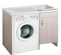 Negrari Eco Lavatoio Coprilavatrice Montato Vasca Lavatrice Colore Olmo Anta Battente Mobile Legno Nobilitato Idrofugo Vasca Asse Plastica Interno Bagno Lavanderia