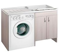 Negrari Eco Lavatoio Coprilavatrice Montato Vasca Lavatrice Colore Olmo Anta Battente Mobile Legno Nobilitato Idrofugo Vasca Asse Plastica Interno Bagno Lavanderia