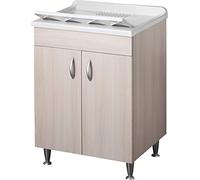 Negrari Eco Lavatoio Montato 60x60 L60 P60 H85 CM Colore Olmo Interno Lavanderia Mobile Nobilitato Idrofugo Legno Vasca Asse Plastica Piedini Regolabili Ante Battenti Economico Qualità Medio Alta
