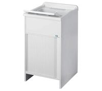 Negrari Esterni Roc 4005 Lavatoio Bianco 45x60 H85 cm Mobile PVC Chiusura Serrandina Vasca Asse Polipropilene Montato Piedini Regolabili Scarico Sifone Per Lavanderia Interno Esterno Luoghi Umidi