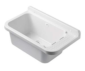 Negrari Lavandino Pilozzo a Muro in Resina, per Giardino e Garage, Resistente agli acidi di uso comune e all'umidità, Kit di scarico e di fissaggio inclusi, L50 x P34 x H21 cm, Bianco