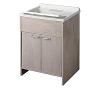 Negrari Lavatoio in Resina PVC, Vasca resistente agli acidi di uso comune, Resistente all'umidità, Kit di scarico incluso, Interno e Esterno, L50 x P60 x H84, Colore Rovere