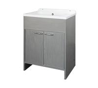 Negrari Lavatoio Salvaspazio in Resina PVC, Resistente all'umidità, Vasca resistente agli acidi di uso comune, Kit di scarico con pilettone in metallo, L58 x P38 x H85 cm, Bianco/Rovere