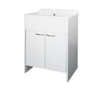 Negrari Lavatoio Salvaspazio in Resina PVC, Resistente all'umidità, Vasca resistente agli acidi di uso comune, Kit di scarico con pilettone in metallo, L58 x P38 x H85 cm, Bianco