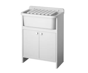 Negrari Lavatoio Salvaspazio in Resina PVC, Vasca resistente agli acidi, Kit di scarico incluso, Interno e Esterno, Con Griglia, L55 x P35 x H80 cm, Bianco
