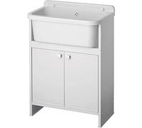 Negrari Lavatoio Salvaspazio in Resina, Vasca resistente agli acidi, Resistente all'umidità, Kit di scarico incluso, Interno e Esterno, L55 x P35 x H80 cm, Bianco
