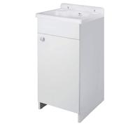 Negrari Rocco Legno 5002LMC Lavatoio Bianco 42,5x34,5 H82 cm Per Lavanderia Interno Mobile Salvaspazio Montato in Bilaminato Apertura Anta Battente Vasca Polipropilene Asse Lavaggio Sifone Piletta