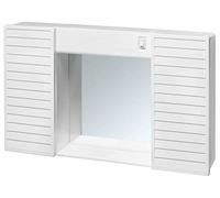 Negrari Specchiera Specchio Pensile Simpaty Mobile Mobiletto Bagno Lavanderia Contenitore Ante Sospeso PVC Plastica Resina Interno Esterno Bianco Luce Interruttore 58x37x12cm L58 P12 H37 CM Economico