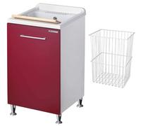 Negrari Vincente 3006RR Lavatoio Bianco e Rosso 45x50 H85 cm Mobile Nobilitato Idrofugo Vasca Polipropilene Montato Asse Legno Anta Ribalta Cestone Porta Biancheria Estraibile Sifone Piletta Piedini