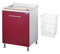Negrari Vincente 3007RR Lavatoio Bianco e Rosso 60x60 H85 cm Mobile Nobilitato Idrofugo Vasca Polipropilene Montato Asse Lavaggio Legno Anta Ribalta Cestone Porta Biancheria Estraibile Sifone Piedi