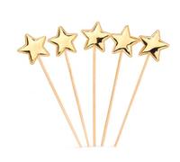 Nehaluxiso 50 Decorazioni a Stella, Dorate e Glitterate | Topper per torta a stelle in PU con bastoncino di legno, per torte, cupcake e dessert, oro lucido, ca. 5 cm