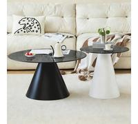 NEHCFO Set Tavolini a Nido 2 Pezzi, Tavolino Rotondo in Vetro Temperato Nero, Tavolini Sovrapponibili da Salotto Moderno, Tavolino Laterale Design con Base in Metallo(Black+White)