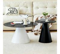 NEHCFO Set Tavolini a Nido 2 Pezzi, Tavolino Rotondo in Vetro Temperato Nero, Tavolini Sovrapponibili da Salotto Moderno, Tavolino Laterale Design con Base in Metallo(White+Black)