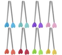Neheewin - Set di mini pinze in silicone, 8 pezzi, 14 cm, piccole pinze da portata per bambini, cibo, cucina, antipasti, cubetti di ghiaccio, frutta, zucchero (a forma di cuore)