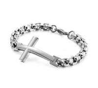 NEHZUS Bracciale con ciondolo a croce per uomini e donne, ciondolo a croce in acciaio inossidabile argento/nero/oro, bracciale da uomo con ciondolo religioso, ideale per Pasqua, Comunione, Battesimo