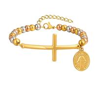 NEHZUS Bracciale rigido di San Benedetto, in acciaio inox, con ciondolo a forma di croce, gioiello religioso per donne e uomini, 20, Acciaio inossidabile, Nessuna pietra preziosa Senza Gemstone