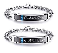 NEHZUS, Braccialetti in Acciaio Inossidabile con incisioni Personalizzate, per Coppie, Regalo di Anniversario per Donne Uomini (Nero 2 pezzi)