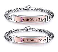 NEHZUS, Braccialetti in Acciaio Inossidabile con incisioni Personalizzate, per Coppie, Regalo di Anniversario per Donne Uomini (Oro rosa 2 pezzi)