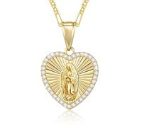 NEHZUS Collana da donna Vergine Maria, placcata in oro 14 carati, regalo cattolico, con zirconi Virgen de Guadalupe gioielli messicani, catena da 45 + 5 cm, 1, Ottone, 0