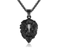 NEHZUS Collana da uomo in acciaio inox, con ciondolo a forma di testa di leone, con catena da 60 cm, Acciaio inossidabile