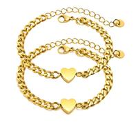 NEHZUS Coppia di bracciali per lui e per lei, in acciaio inox regolabile con ciondolo a forma di cuore, per innamorati, 20, Acciaio inossidabile, Nessuna pietra preziosa Senza Gemstone