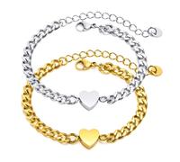 NEHZUS Coppia di bracciali per lui e per lei, in acciaio inox regolabile con ciondolo a forma di cuore, per innamorati, 20, Acciaio inossidabile, Nessuna pietra preziosa Senza Gemstone