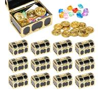 Neikafan 12 Pezzi Scrigno Del Tesoro Piccolo Pirati Plastica,12 Gemme per I Bambini e 12 Moneta Oro Forziere Pirati per La Decorazione Pirati Festa Di Compleanno Dei Bambini Pirata