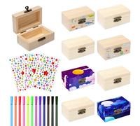 Neikafan 8 Pezzi Mini Scrigno Del Tesoro Piccolo Scatola Legno 9*5,2*4,1cm Scatole Legno con Coperchio con 12 Matite Acquerellabili e 3 Adesivi a Diamante per DIY Festa Compleanno Bambini Artigianato