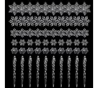 Neikafan Fiocco di Neve Ghiaccioli di Natale 60 Pezzo Acrilico Cristallo Fiocco di Neve Ghiaccioli Albero Ornamenti con Linea di Cristallo Natale Ghiacciolo Acrilico Trasparente Ornamenti