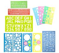 Neikafan Stencil Lettere Alfabeto Bambini 12 Pezzi Set di Stencil per Lettere in Plastica per Alfabeto Matrici Modelli di Disegno Geometrico Stencil per l'Artigianato Riutilizzabili