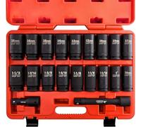 NEIKO 02347A 3/4 Drive Master SAE and Metric Deep Impact Socket Set | 20 Pieces | SAE 1 to 1-1/2 | Metric 26mm to 38mm | Premium Cr-V Steel | Includes 4 and 8 Extension Bars