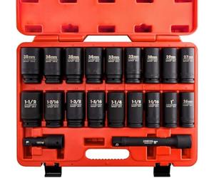 NEIKO 02347A 3/4 Drive Master SAE and Metric Deep Impact Socket Set | 20 Pieces | SAE 1 to 1-1/2 | Metric 26mm to 38mm | Premium Cr-V Steel | Includes 4 and 8 Extension Bars