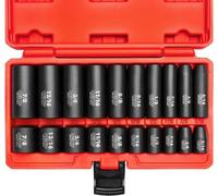 NEIKO 02434A 3/8" Drive Standard and Deep SAE Impact Socket Set | 20 pezzi | SAE 5/16" to 7/8" | Premium Cr-V Steel | 6-Point Hex Design | Corrosione resistente Black Fosphate Coating