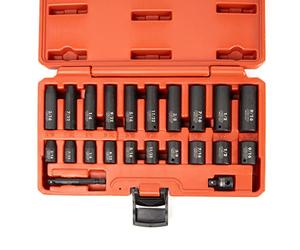 NEIKO 02435A 1/4" Drive Impact Socket Set | 22 Piece | Standard 3/16” - 9/16” SAE | Deep and Shallow Sockets | Chrome Vanadium Steel | 3/8” to 1/4” Reducer | Hex Shank Socket Impact Adapter