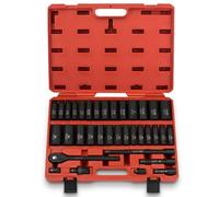 Neiko 02446A - Set di chiavi a bussola Drive Master Impact da 1/2", assortimento da 35 pezzi, standard SAE (pollici) e metriche, con impugnatura a cricchetto, barre di prolunga in acciaio Cr-V