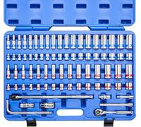 NEIKO 02472A 3/8” Drive Ratchet & Socket Set | 76 Piece Standard & Deep | SAE 1/4" to 1” | Metric 6mm to 24mm | 7” Quick Release Ratchet, Extension Bars, 15” Breaker Bar, L-Handle | Cr-V Steel