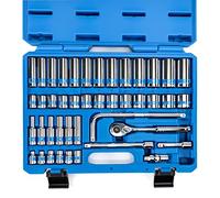 NEIKO 02512A - Set di chiavi a bussola da 3/8" con cricchetto a sgancio rapido (90 denti), 43 pezzi di dimensioni metriche standard e profonde, da 6 mm a 24 mm, 6 punte, giunto universale, barre di