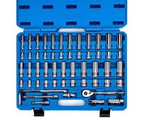 Neiko 02513A - Set di chiavi a cricchetto e bussole da 3/8", 53 pezzi, misure standard e profonde SAE da 5/16" a 7/8", misure metriche da 8 mm a 19 mm, set di chiavi a bussola meccaniche in acciaio