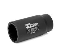NEIKO 02523A 32mm Socket | 1/2 Drive Deep Impact Socket | Spindle & Axle Nut Socket | 12 Point |Chrome Molybdenum Cr-Mo |Deep Well Hub | Triple Square | Axle Shaft Nut Remover