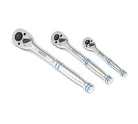 NEIKO 03000A Ratchet Set | 3 Piece Quick Release | 1/4”, 3/8”, & 1/2 Inch Drive | 3.6 Degree Swing |100 Tooth | Reversible | CR-MO Gear with Polished CR-V Handle | Teardrop Head | EVA Storage