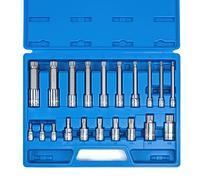 NEIKO XZN 10057A - Set di punte quadrate triple, 20 pezzi, set di chiavi a bussola scanalate, set di chiavi a bussola extra lunghe da 10,2 cm, da 4 mm a 18 mm, 12 punti, antimanomissione, punta a