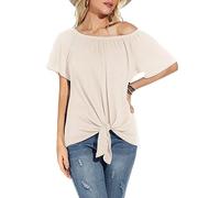 Neineiwu Top da donna con motivo a nido d'ape, senza spalle, casual, a maniche corte, maglietta estiva con nodo e nodo, fiocchi d'avena, XXL