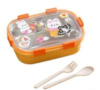 NEIQIUWING Contenitore per il pranzo con 3 scomparti, 1000 ml, adatto al microonde, a prova di perdite, con motivi di cartoni animati, per scuola, ufficio, viaggi (arancione)