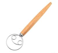 NEIQIUWING Frusta per impasto con manico in legno di quercia, lunga 32,7 cm, per pane e torte, robusto frullatore a mano per cucina e cottura, design semplice a spirale per impasto (#2)